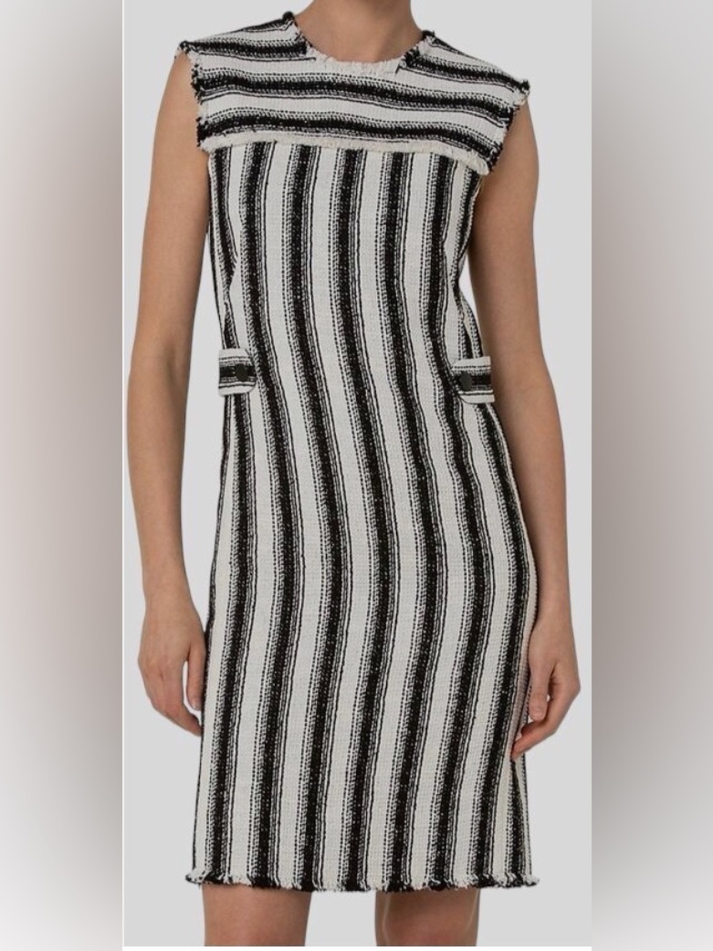 Akris Punto Black and White Striped Sheath Dress Size 10